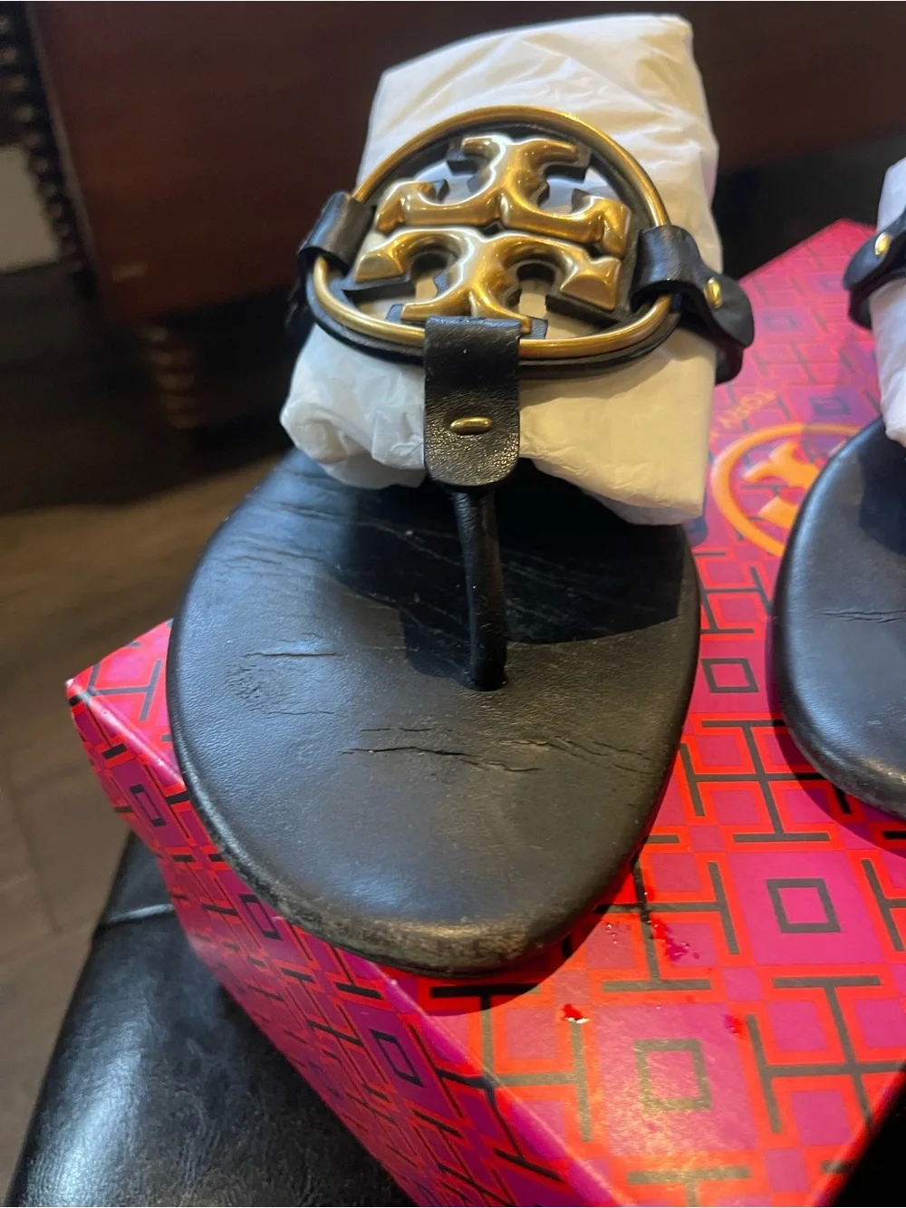 Tory Burch Black Miller Logo Thong Sandals
